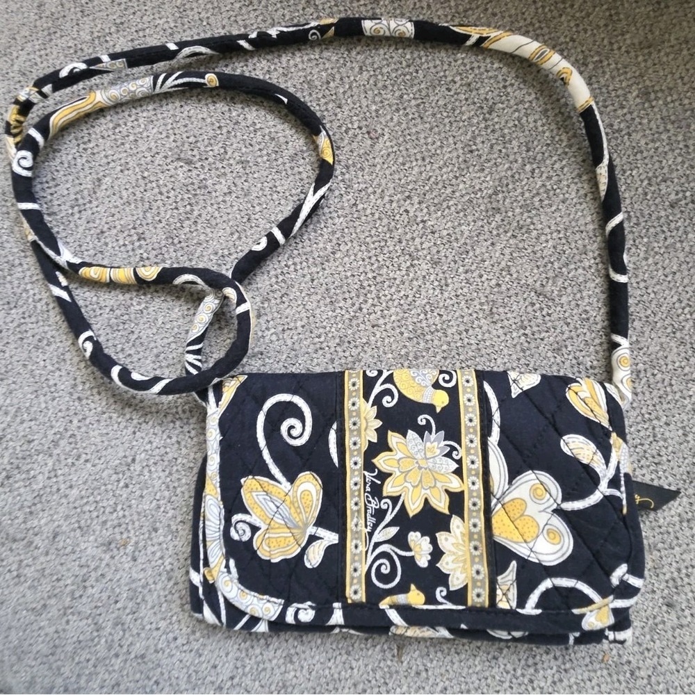 Vera Bradley TriFold Yellow Bird Wallet Purse Long Straps Floral Paisley Retired